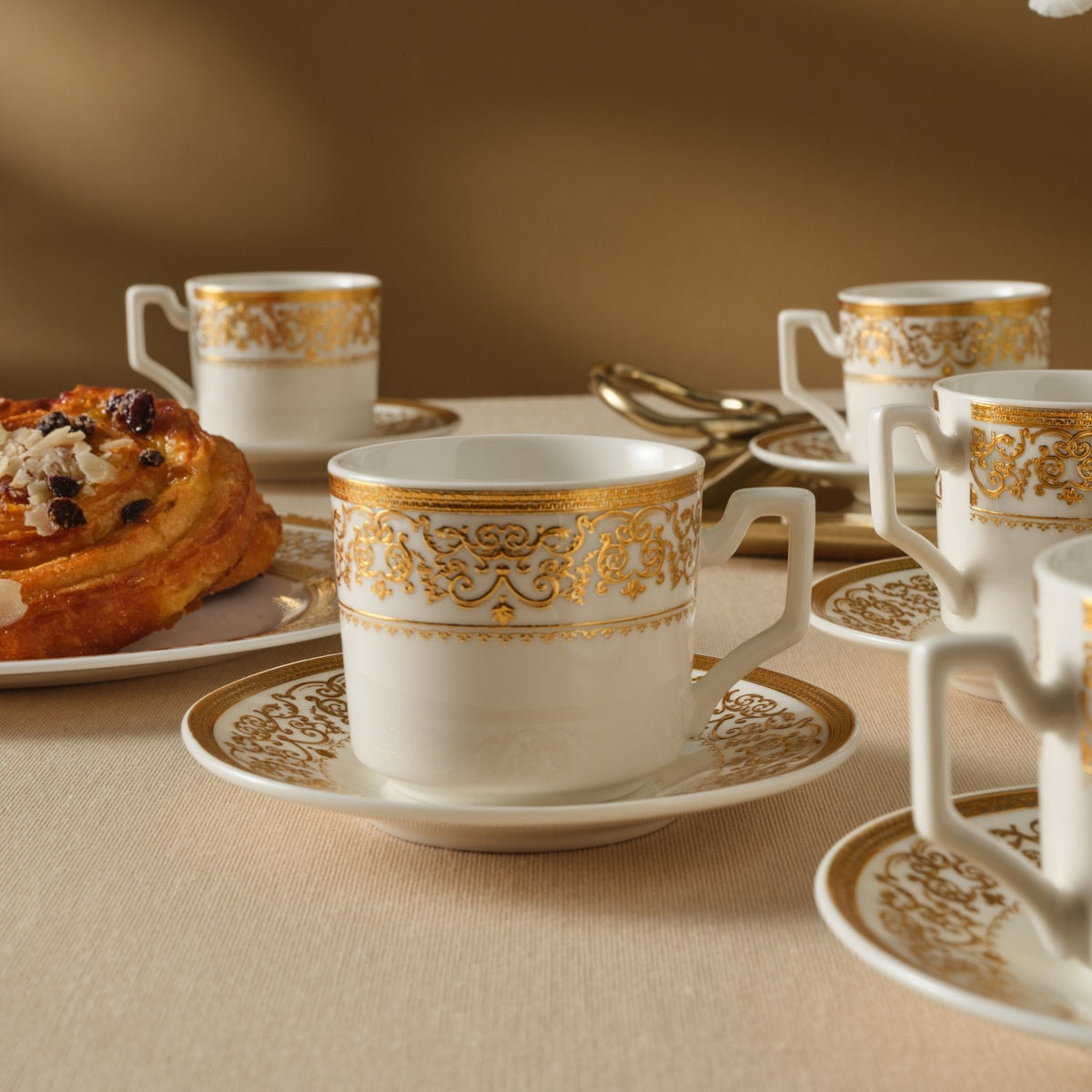 Karaca Nur Porcelain Turkish Coffee Cup Set for 6, 100 ml - MALLTURK