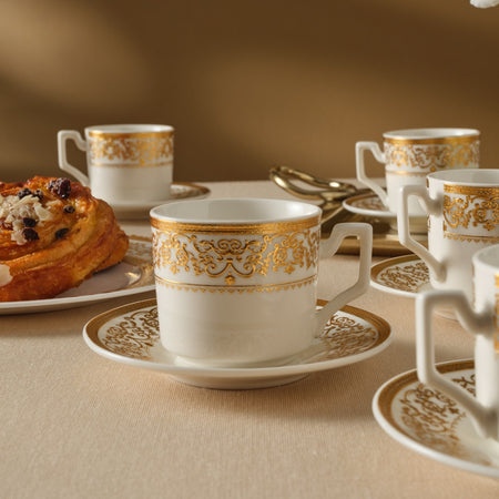 Karaca Nur Porcelain Turkish Coffee Cup Set for 6, 100 ml - MALLTURK