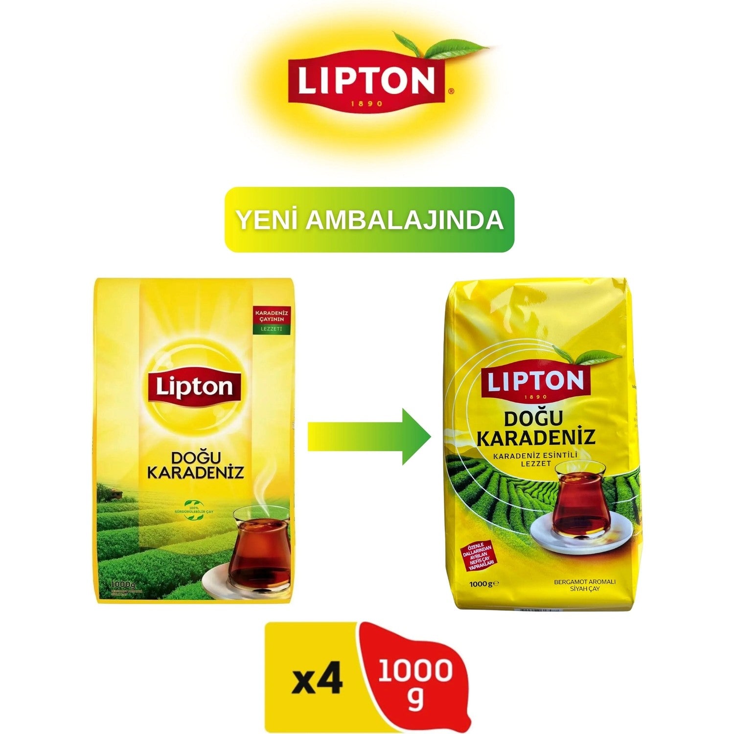 Lipton Dogu Karadeniz 1000 g x 4 bergamot flavored black tea Kalitesi with natural flavor - MALLTURK