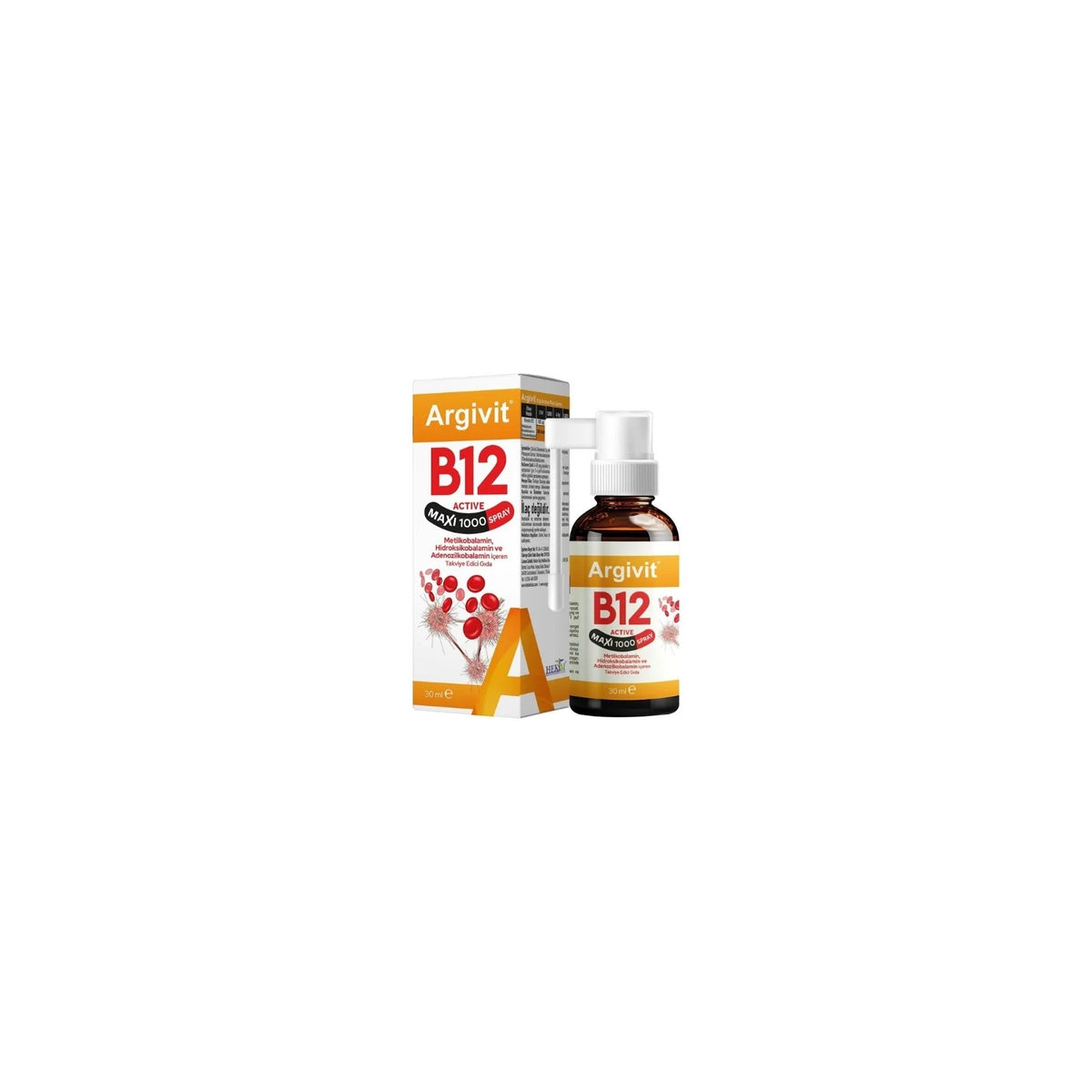 Argivit B12 Active Maxi 1000 Spray 30 ml High Strength B12 Vitamin with Unflavored Supplement - MALLTURK