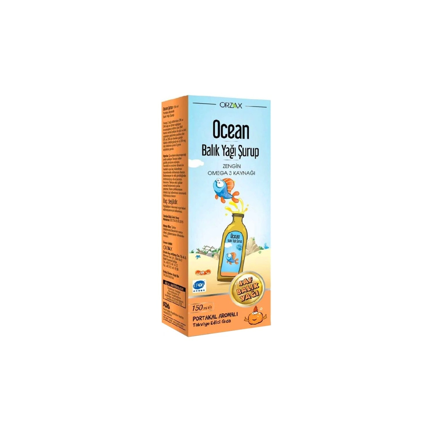 Orzax Ocean Fish Oil Orange Flavor Syrup 150 ml - MALLTURK