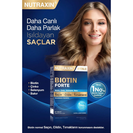 Nutraxin Biotin Forte 60 Tablet Dietary Supplement Biotin, Zinc, Selenyum and Bakir Icerir - MALLTURK