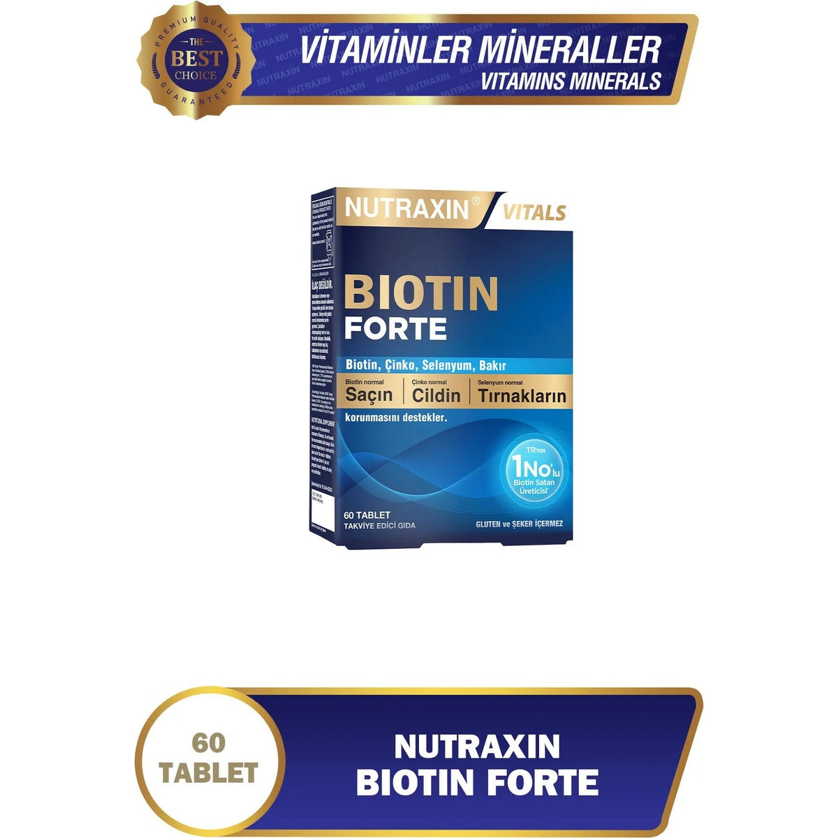 Nutraxin Biotin Forte 60 Tablet Dietary Supplement Biotin, Zinc, Selenyum and Bakir Icerir - MALLTURK