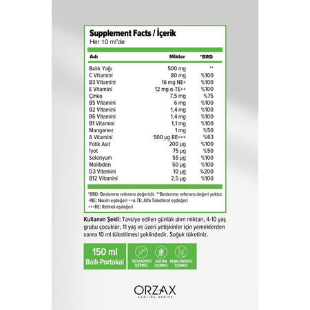 Orzax Ocean Multi Balli Portakalli 150 ml Syrup - MALLTURK