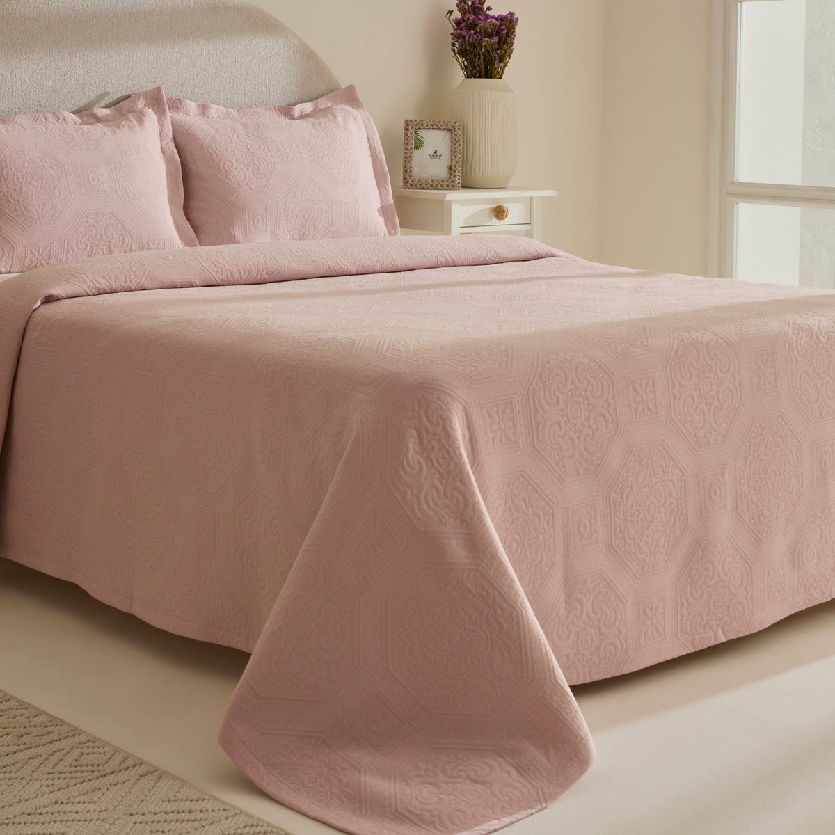 Karaca Home Oriana Double Bedspread Set, Powder Pink - MALLTURK