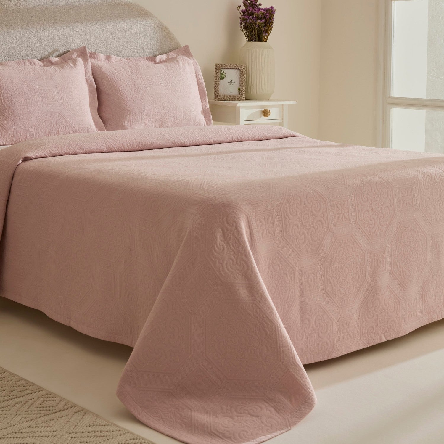 Karaca Home Oriana Double Bedspread Set, Powder Pink - MALLTURK