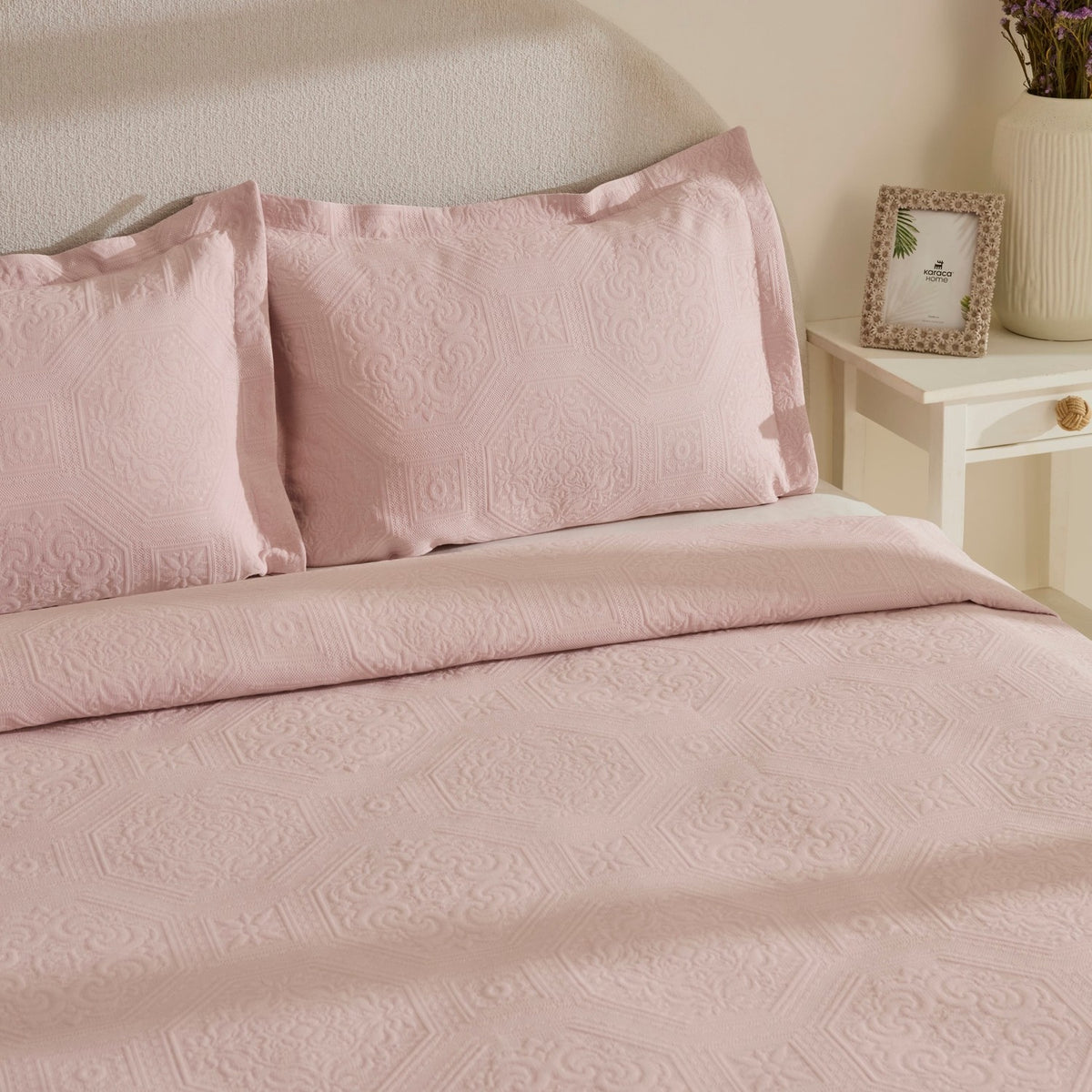 Karaca Home Oriana Double Bedspread Set, Powder Pink - MALLTURK