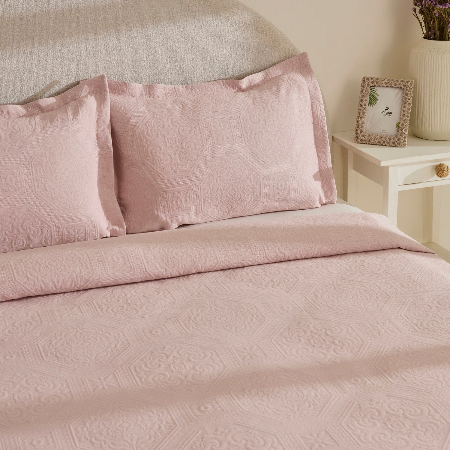 Karaca Home Oriana Double Bedspread Set, Powder Pink - MALLTURK