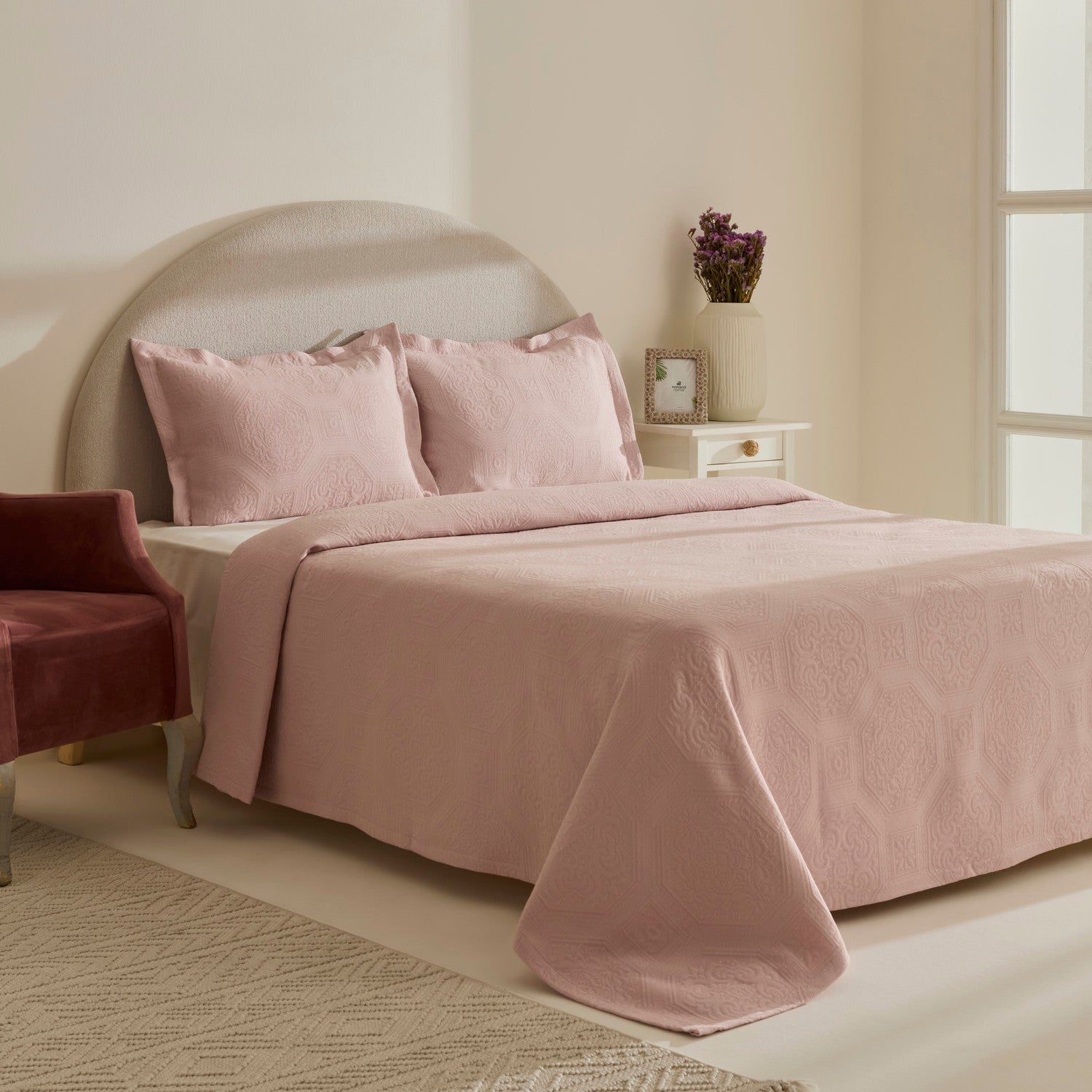 Karaca Home Oriana Double Bedspread Set, Powder Pink - MALLTURK