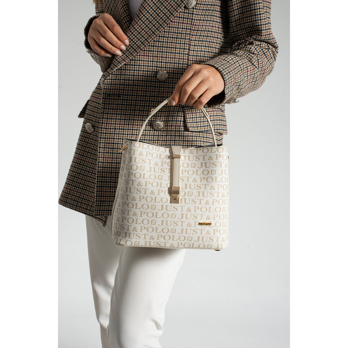 Just Polo Women's Hand and Shoulder Bag 2055A Faux Leather Cream Color Stylish Design and Easy to Use - MALLTURK