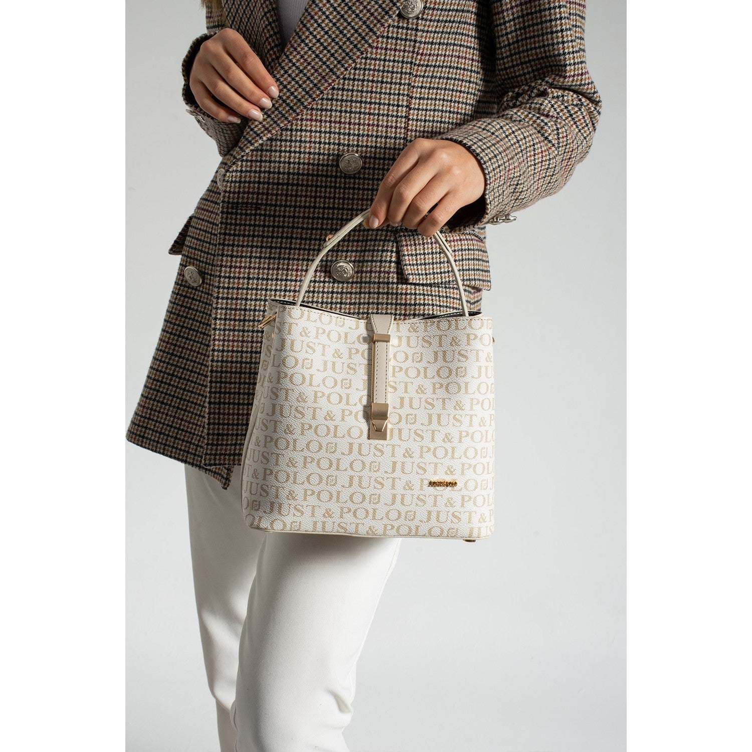 Just Polo Women's Hand and Shoulder Bag 2055A Faux Leather Cream Color Stylish Design and Easy to Use - MALLTURK