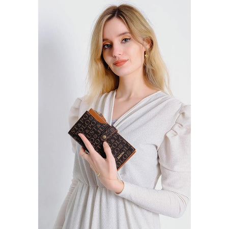 Just Polo Women's Wallet, Brown, Red, Faux Leather, Special Print Pattern, Stylish Design - MALLTURK