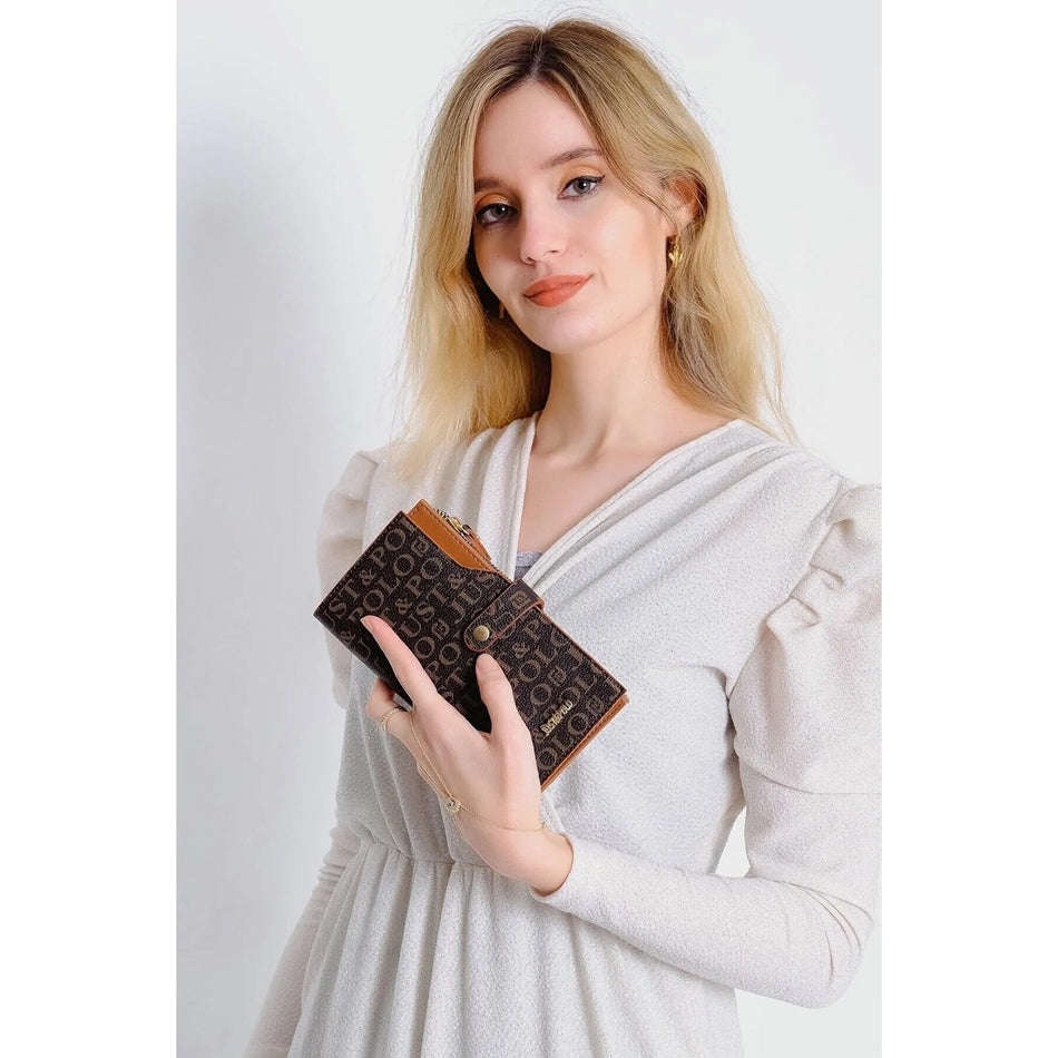 Just Polo Women's Wallet, Brown, Red, Faux Leather, Special Print Pattern, Stylish Design