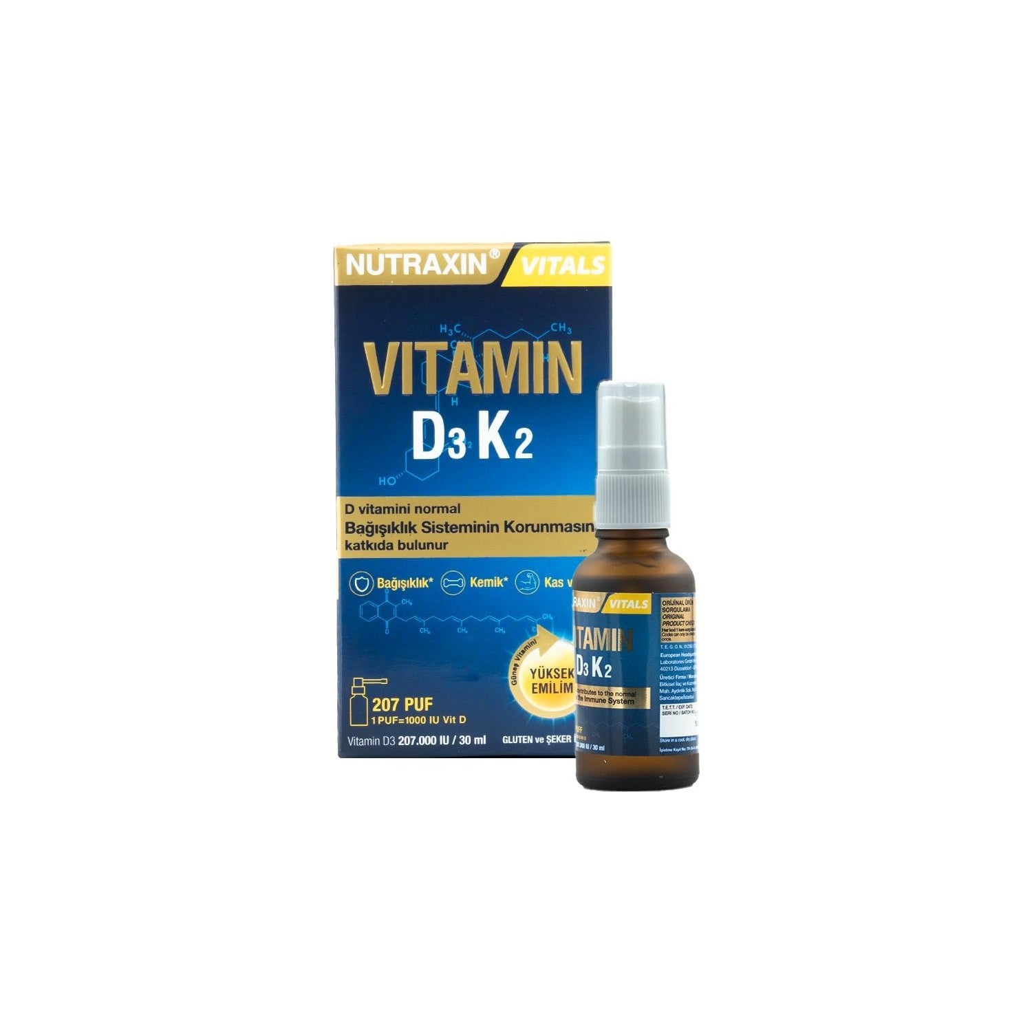 Nutraxin D3 K2 Vitamin Spray 30 ml For Adults Unflavored Liquid Supplement - MALLTURK
