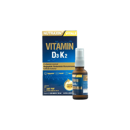 Nutraxin D3 K2 Vitamin Spray 30 ml For Adults Unflavored Liquid Supplement - MALLTURK
