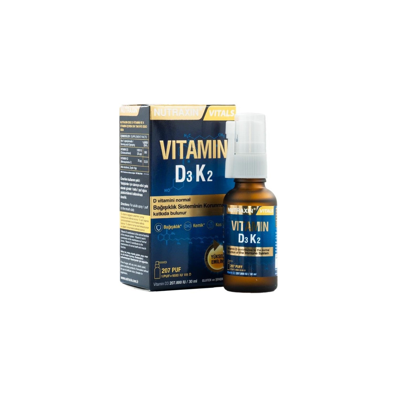 Nutraxin D3 K2 Vitamin Spray 30 ml For Adults Unflavored Liquid Supplement - MALLTURK
