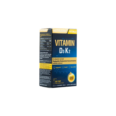 Nutraxin D3 K2 Vitamin Spray 30 ml For Adults Unflavored Liquid Supplement - MALLTURK