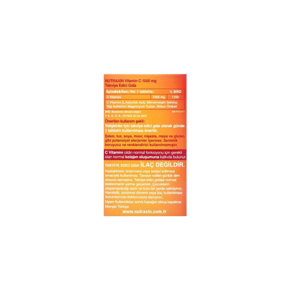 Nutraxin C Vitamin 1000 Mg - C Vitamin Deposu Zaman Salinimli 30 Tablet - MALLTURK