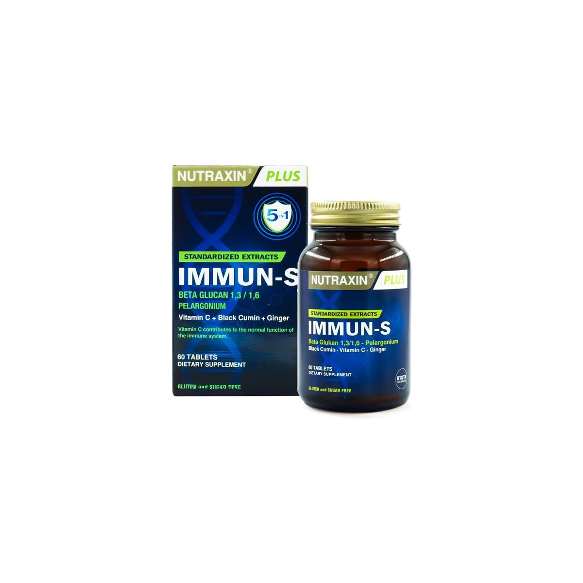 Nutraxin Immun-S 60 Tablet | Beta-Glukan + Afrika Sardunyasi + Corek Otu + Zencefil + C Vitamin - MALLTURK