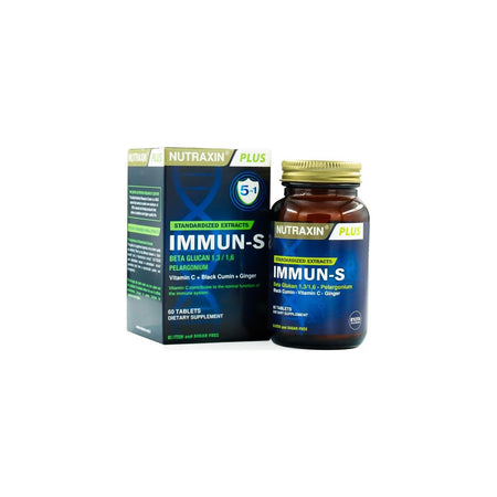 Nutraxin Immun-S 60 Tablet | Beta-Glukan + Afrika Sardunyasi + Corek Otu + Zencefil + C Vitamin - MALLTURK