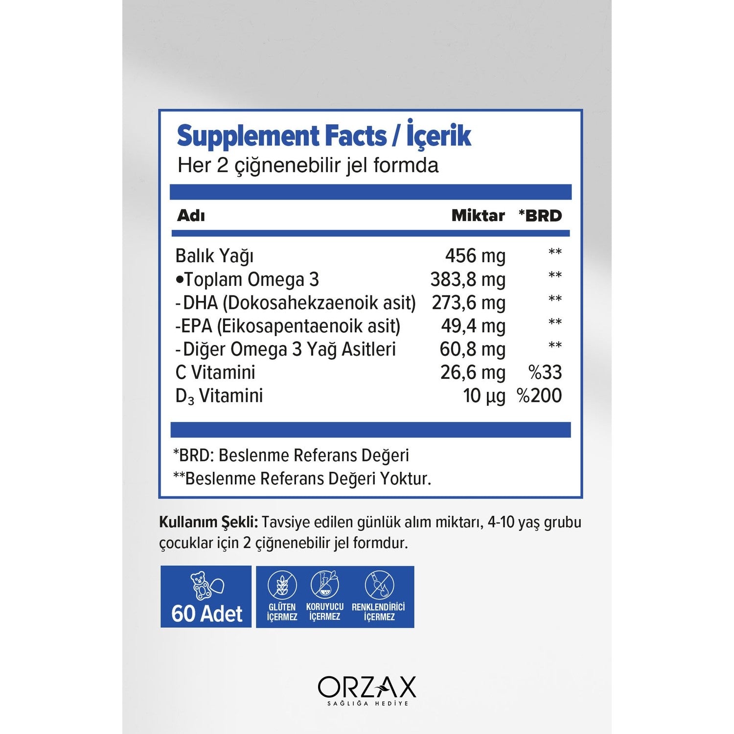 Orzax Ocean Kids Gummies Omega 3 60 Pieces Cignenebilir Jel Form - MALLTURK