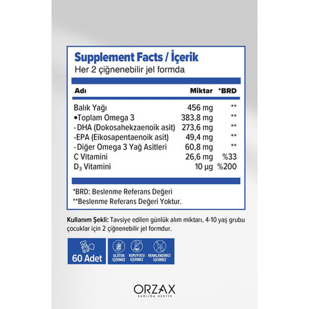 Orzax Ocean Kids Gummies Omega 3 60 Pieces Cignenebilir Jel Form - MALLTURK