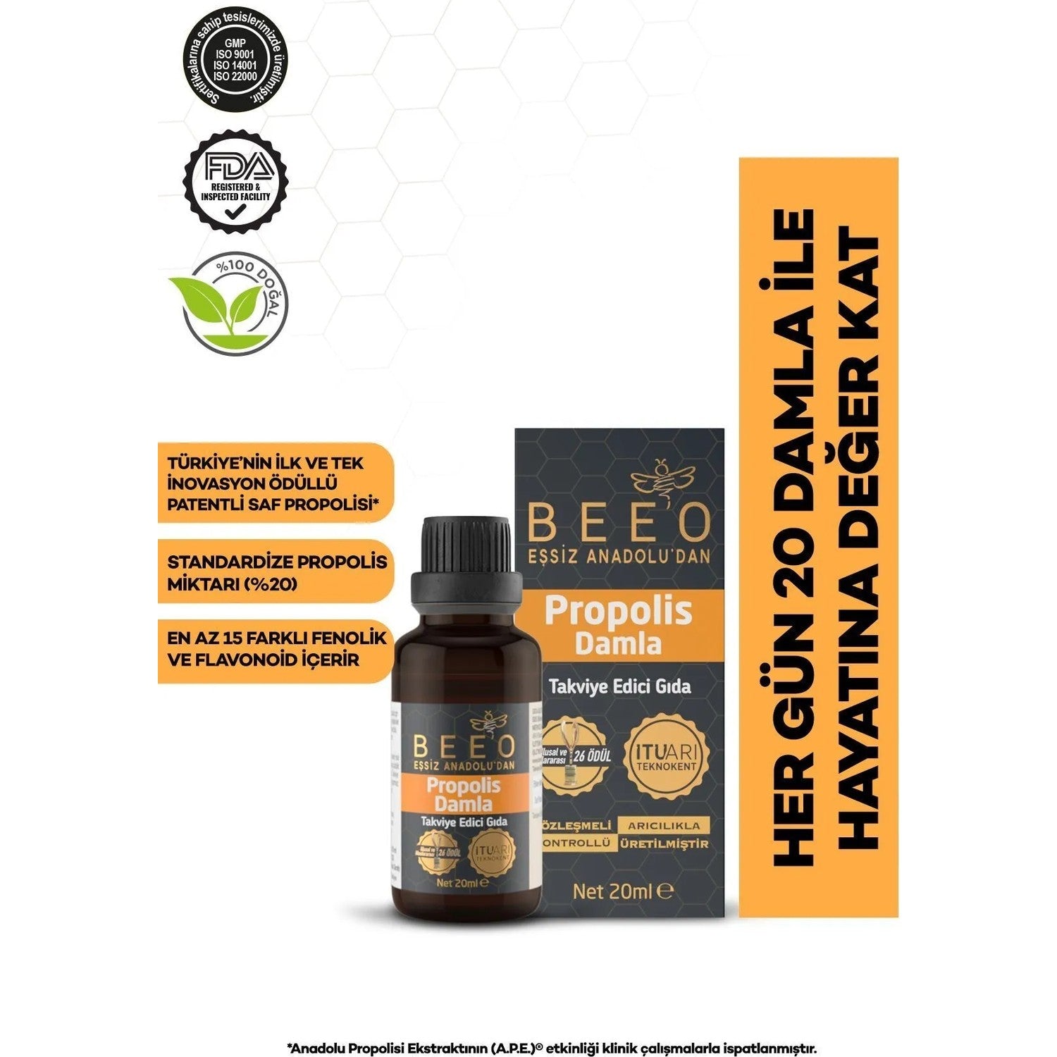 BEE'O Propolis Drops 2 x 20 ml %20 Pure With Propolis Natural Dietary Supplement
