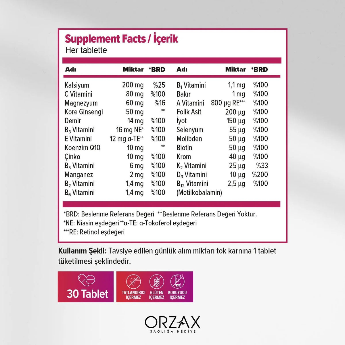Orzax Ocean Daily One Multivitamin Multimineral Energy 30 Tablet - MALLTURK