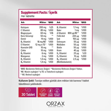 Orzax Ocean Daily One Multivitamin Multimineral Energy 30 Tablet - MALLTURK