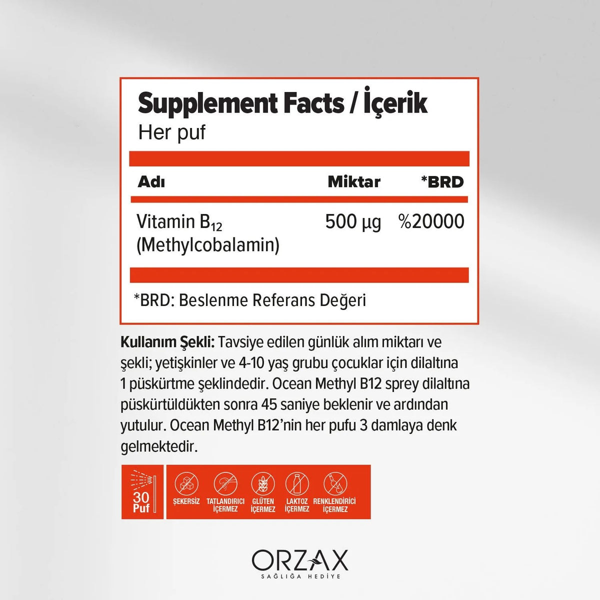 Orzax Ocean Methyl B12 1000 Mcg Spray 10 ml - MALLTURK