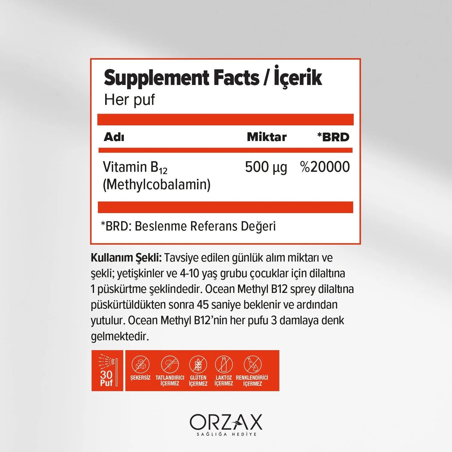 Orzax Ocean Methyl B12 1000 Mcg Spray 10 ml - MALLTURK