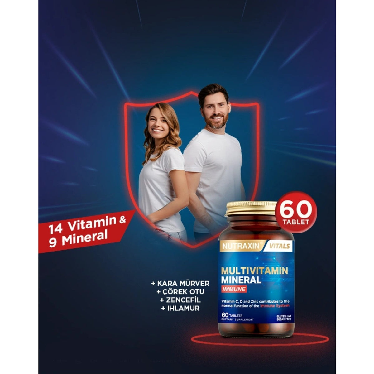 Nutraxin Multivitamin Mineral Immune Complex 60 Tablet Turkey Origin Ingredient Information - MALLTURK