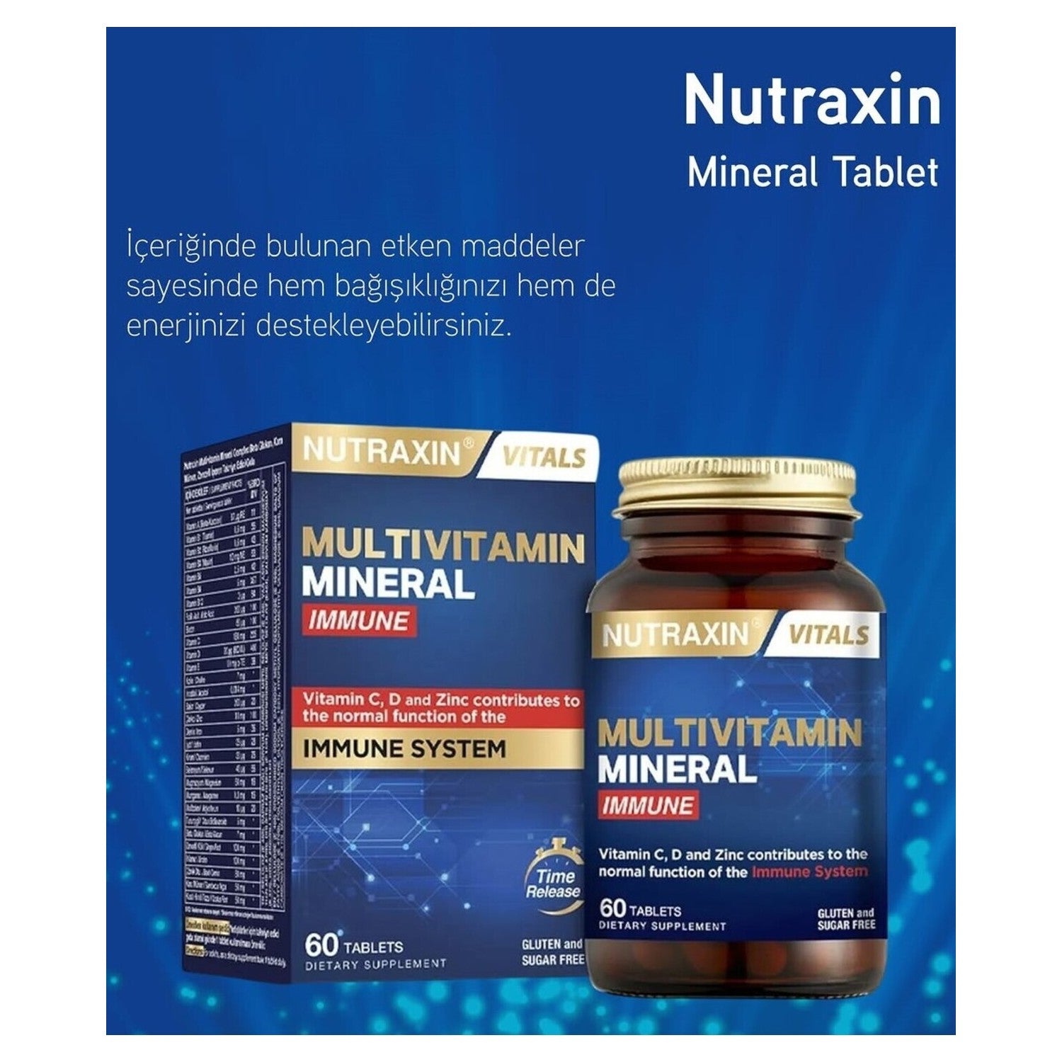 Nutraxin Multivitamin Mineral Immune Complex 60 Tablet Turkey Origin Ingredient Information - MALLTURK