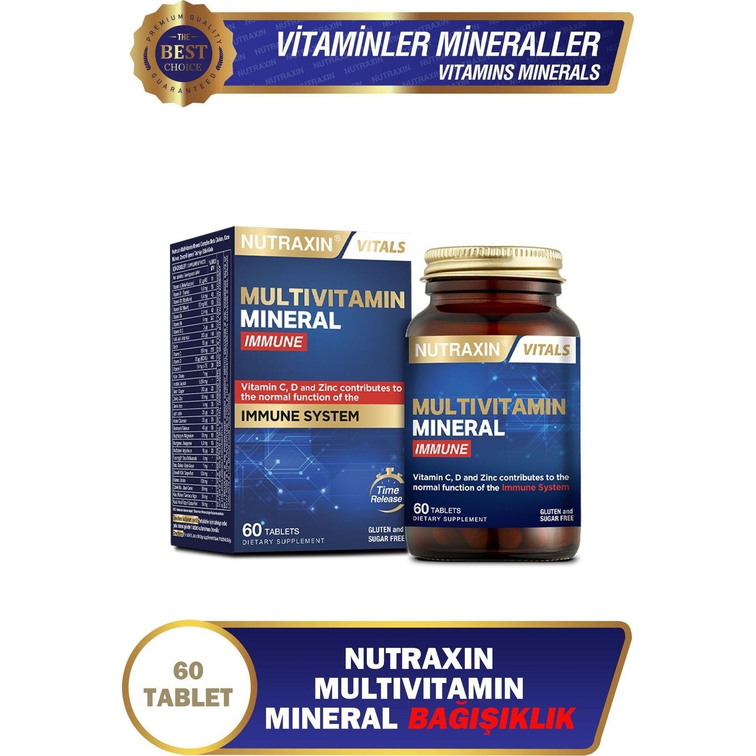 Nutraxin Multivitamin Mineral Immune Complex 60 Tablet Turkey Origin Ingredient Information - MALLTURK