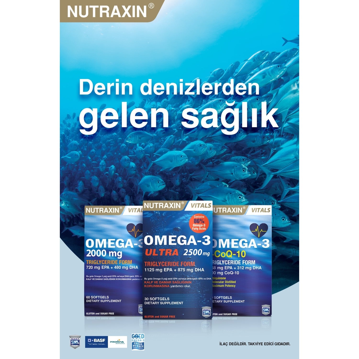 Nutraxin Omega 3 2000 Mg 60 Softgel - Fish Oil, EPA 720, DHA 480 Mg - MALLTURK