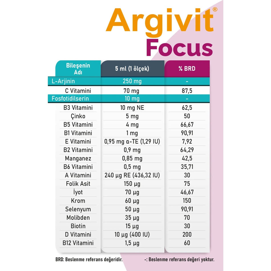 Argivit Focus 150 ml 2'Li Paket Fosfotidilserin with Vitamin and Mineral with Gida Supplement - MALLTURK