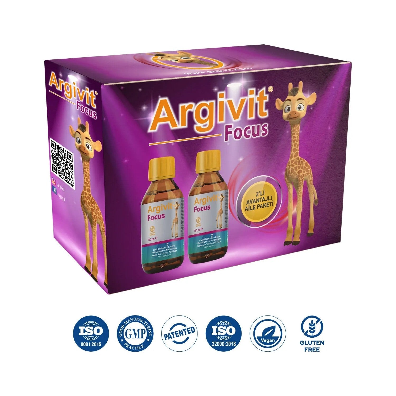 Argivit Focus 150 ml 2'Li Paket Fosfotidilserin with Vitamin and Mineral with Gida Supplement - MALLTURK