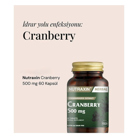 Nutraxin Cranberry 500 mg 60 Tablet | Turna Yemisi Ekstresi | 1000 mg Kizilcik Ekstresi - MALLTURK