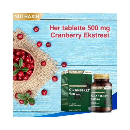 Nutraxin Cranberry 500 mg 60 Tablet | Turna Yemisi Ekstresi | 1000 mg Kizilcik Ekstresi - MALLTURK