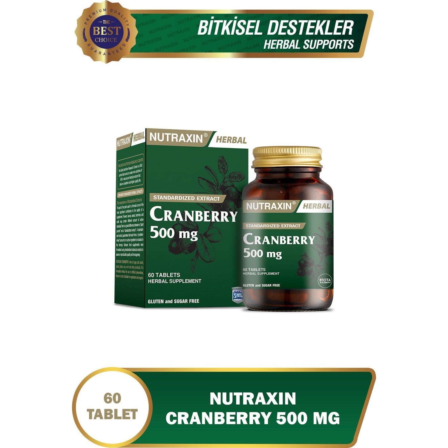 Nutraxin Cranberry 500 mg 60 Tablet | Turna Yemisi Ekstresi | 1000 mg Kizilcik Ekstresi - MALLTURK