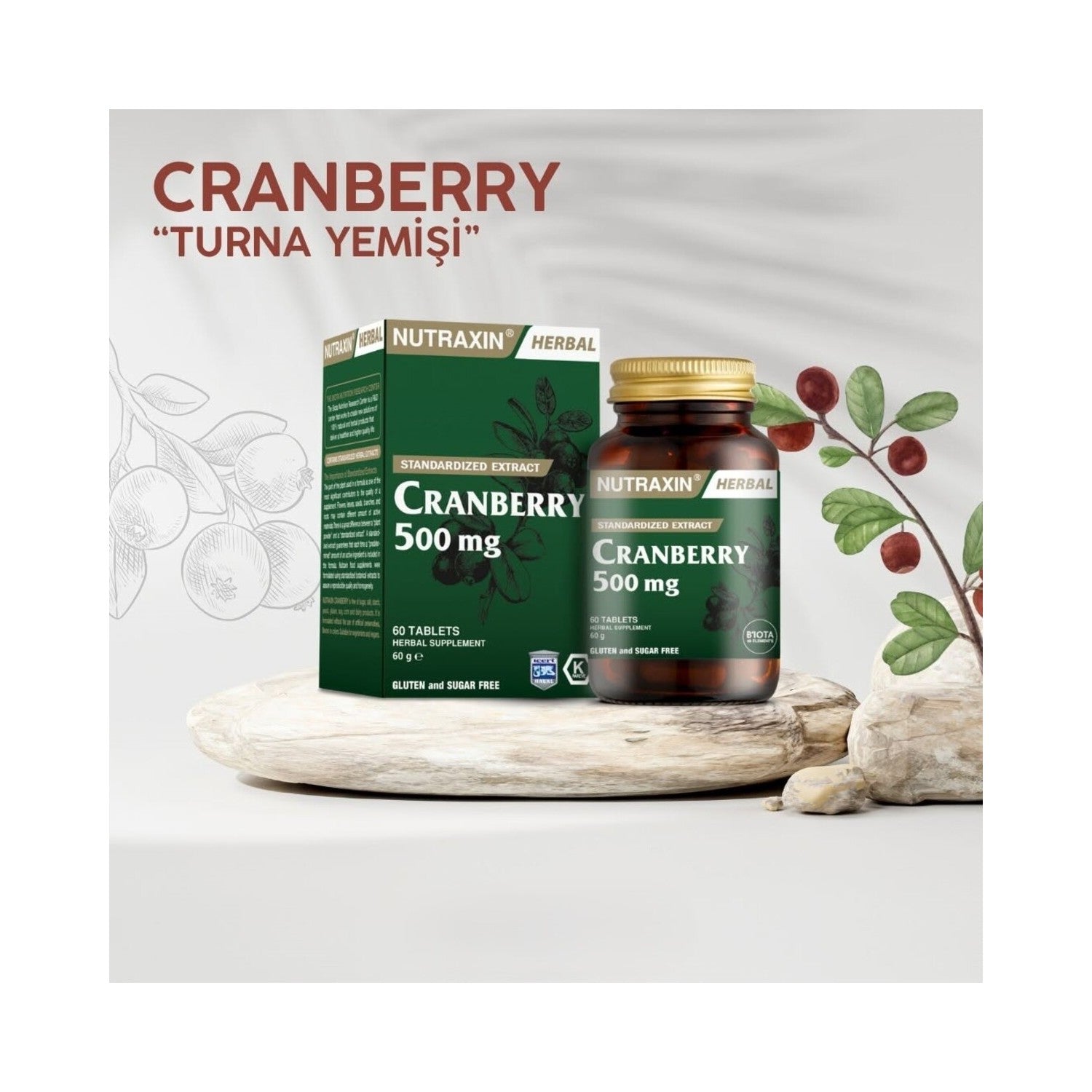 Nutraxin Cranberry 500 mg 60 Tablet | Turna Yemisi Ekstresi | 1000 mg Kizilcik Ekstresi - MALLTURK