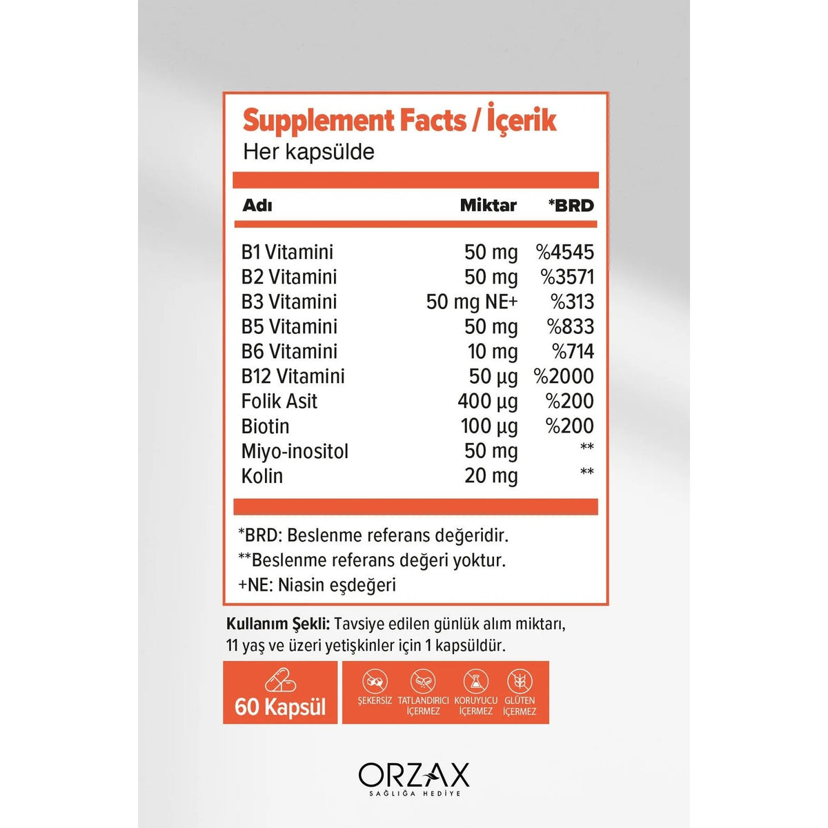 Orzax Ocean B Complex 50 Capsule Unflavored Dietary Supplement - MALLTURK