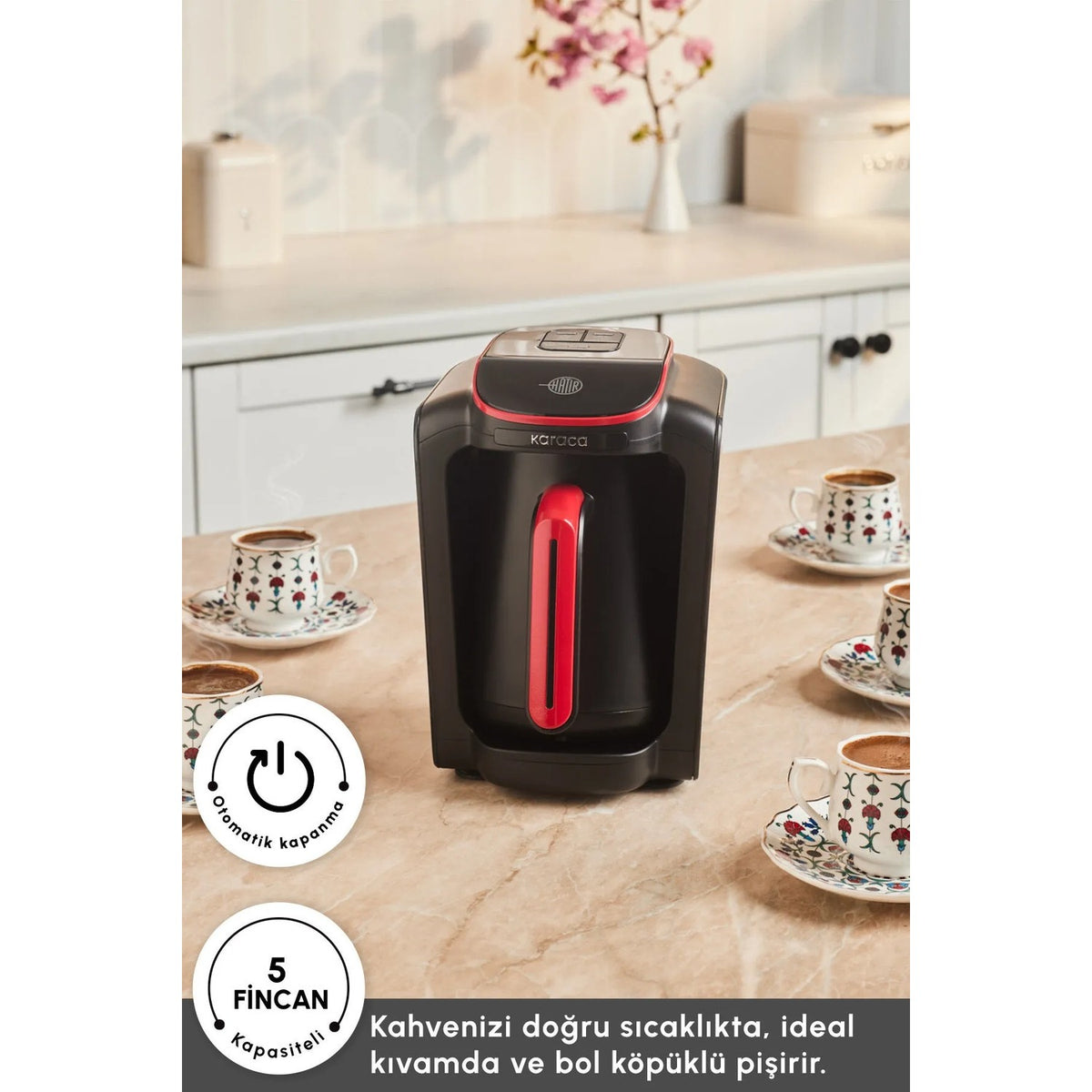 Karaca Hatir Neo Automatic Turkish Coffee Maker, Cranberry Red - MALLTURK