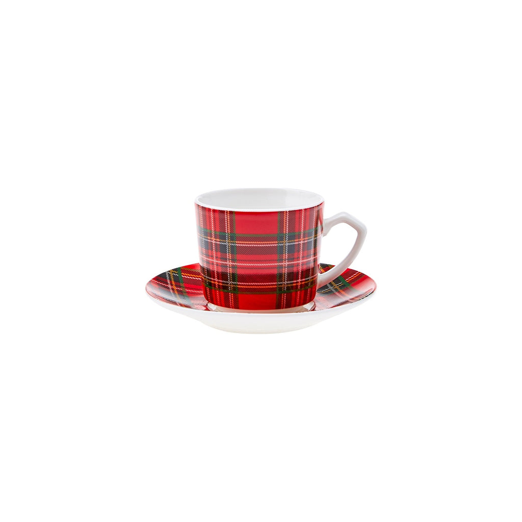 Karaca Plaid 4-Piece Red Porcelain Turkish Coffee Cup Set for 2, 80 ml