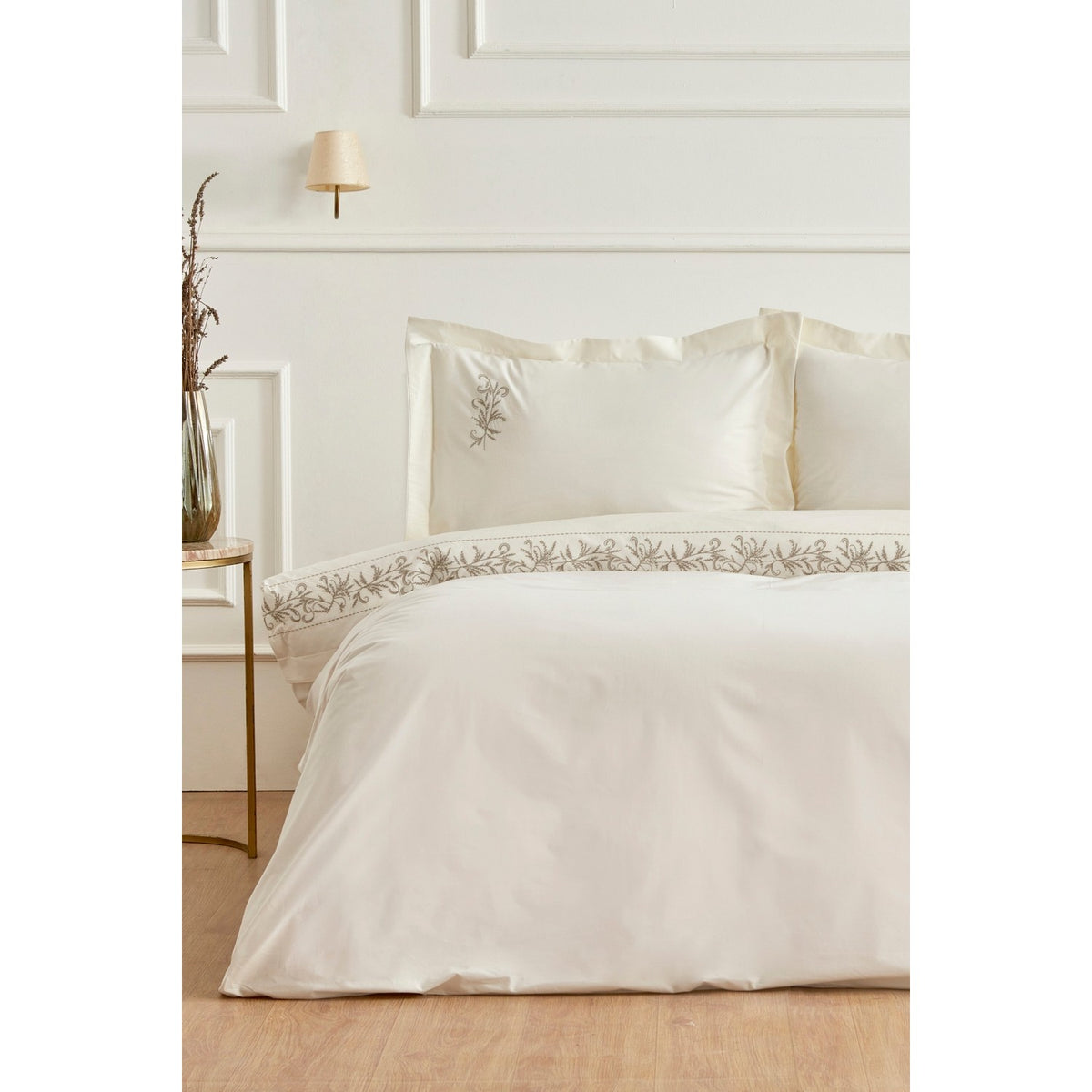 Karaca Home Maisa Double Embroidered Duvet Cover Set Beige - MALLTURK