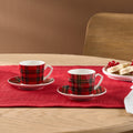Karaca Plaid 4-Piece Red Porcelain Turkish Coffee Cup Set for 2, 80 ml
