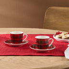 Karaca Plaid 4-Piece Red Porcelain Turkish Coffee Cup Set for 2, 80 ml