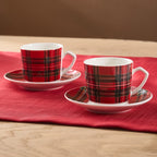 Karaca Plaid 4-Piece Red Porcelain Turkish Coffee Cup Set for 2, 80 ml