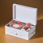 Karaca Plaid 4-Piece Red Porcelain Turkish Coffee Cup Set for 2, 80 ml