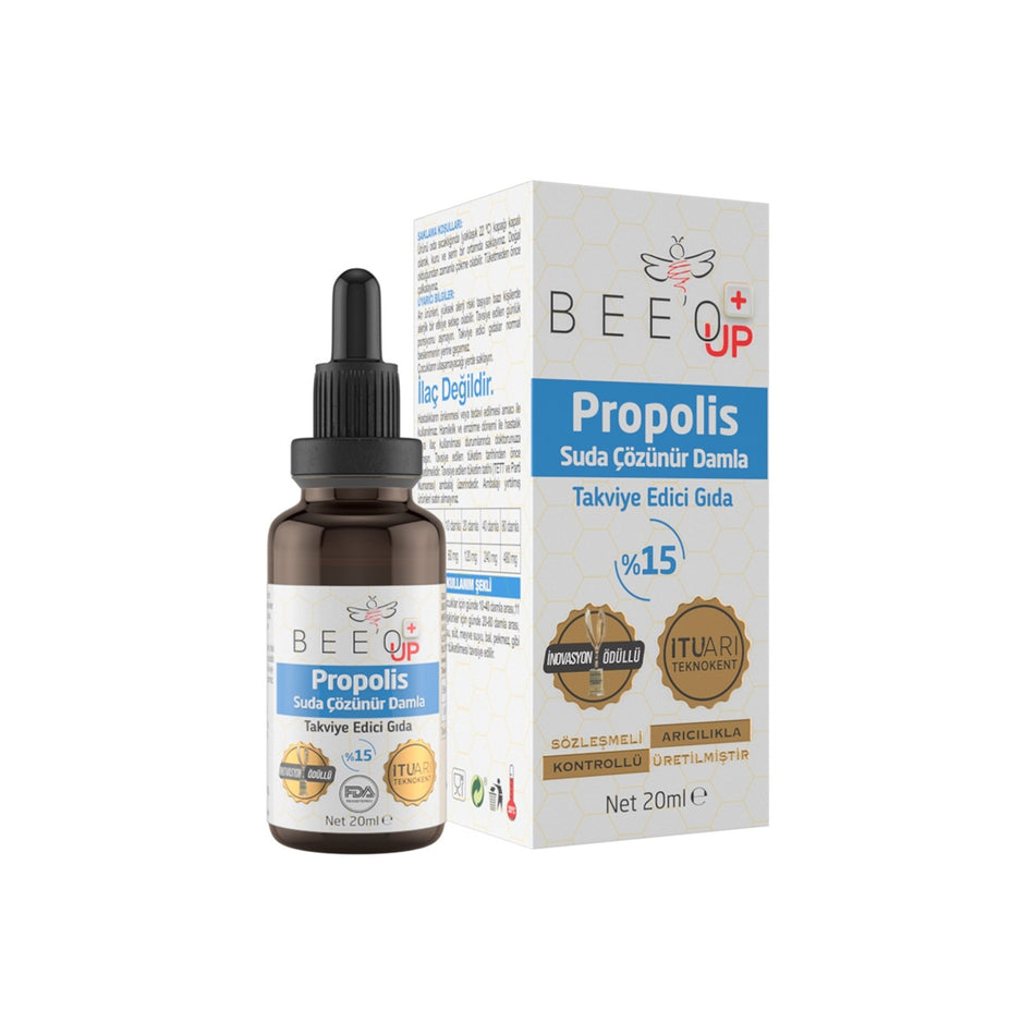 BEE'O Up %15 With Propolis Water-Soluble Drops 20 ml Additive-Free Dietary Supplement - MALLTURK